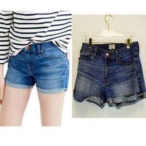 J‎ Crew Womens 27 Blue Denim Jorts Shorts Cuff Raw Hem Faded Retro Y2K Style